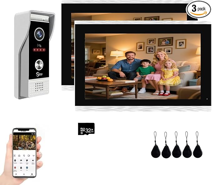 Video Doorbell Intercom System,10 Inches Touch Screen (Silver) Video Doorbell Door Phone System,Support Remote Unlock, Dual-Way Intercom,Night Vision for Villa House Apartment (1-Camera + 2-Monitor)
