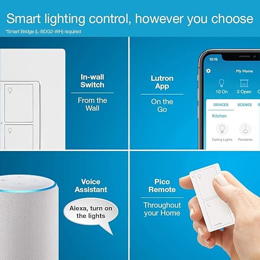 Lutron Caseta Original Smart Switch (Lutron Smart Hub Required), for LED Lights and Fans, 6 Amp, Single-Pole/3-Way, Neutral Required, PD-6ANS-LA-8-Pack, Light Almond, 8 Pack