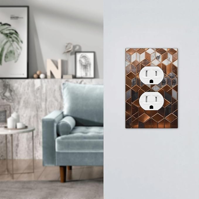 Bvtewkhz Brown Abstract Luxury Modern Geometric Cubic Marble Duplex Outlet Decorative Light Switch Covers Electrical Faceplate Switch Plates for Bathroom Kitchen Home