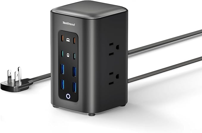 TenTrend Power Strip Tower (230W), 14-in-1 USB-C Charging Station Tower with 2000J Surge Protection, 5FT Extension Cord with 6 AC Outlets & 8 USB Ports for Home Office Dorm Essentials