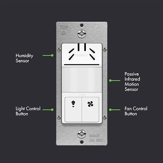TOPGREENER Dual Tech Humidity Sensor Switch, Infrared PIR Motion & Air Moisture Detection, Bathroom Fan & Light Control, Adjustable Timing, Neutral Wire Required, UL Listed, TDHOS5-2PCS, White 2 Pack