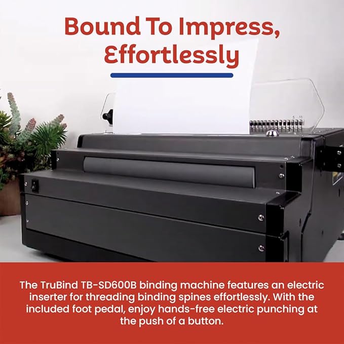 TruBind Heavy Duty Coil Binding Machine with Electric Punch & Coil Inserter and Foot Pedal | 25 Sheet Punch Capacity | Bind up to 500 Sheets | 46 Fully Disengageable Dies | 4:1 Pitch | 1-Year Warranty