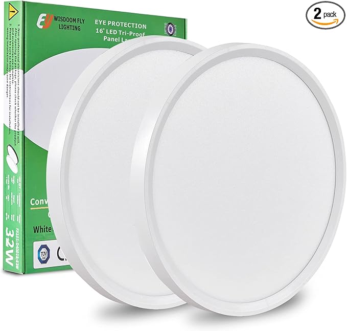 2PK 15.8 Inch LED Flush Mount Ceiling Light, 32W, 3480LM, 3000K/4000K/6000K CCT Selectable, Round Flat Panel Light Low Profile Ceiling Fitures for Hallway, Kitchen, Bedroom, Laundry Room