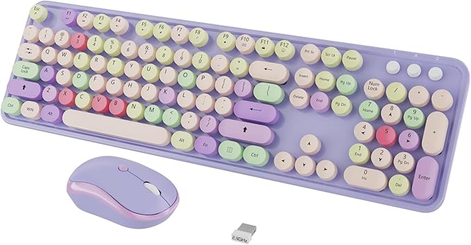 Wireless Typewriter Keyboard and Mouse - Wireless Keyboard with Silent Mouse, Cute Retro Keyboard Mouse Combo, 2.4G USB Computer Keyboard and Mouse for Windows Laptop/Desktop/PC(Purple)