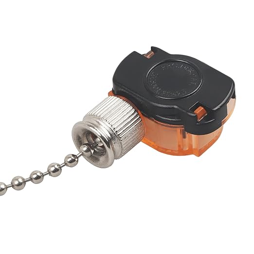 Ceiling Fan Light Switch, E87438 Fan Lamp Switch with 11" Beaded Pull Chain, ON-Off, 6A 125VAC, Electrical Pull Chain Switch for Wall Lamps, Cabinet Light and More