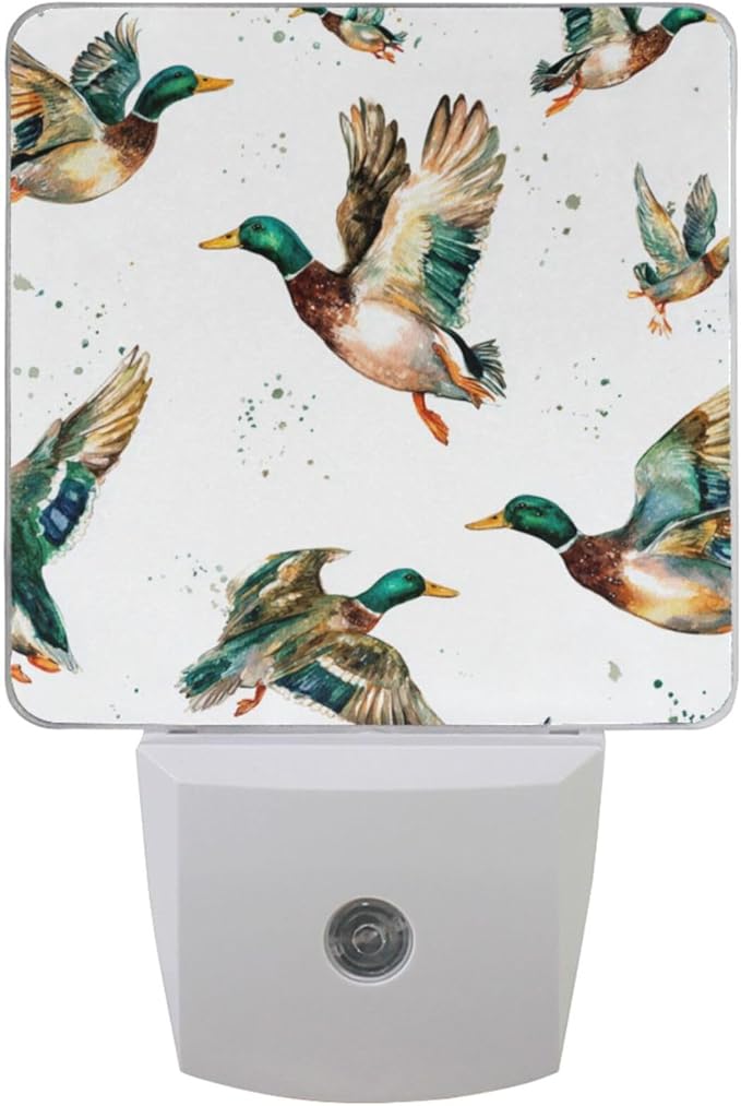 Pigsaly Led Night Light Watercolor Flying Mallard Ducks Night Light Plug in Wall Lamp Smart Dusk to Dawn Sensor Nightlight Led Lamp Energy Saving Lights Gift for Kids Room Bedroom Bathroom Hallway