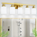 DIKAIDA Gold Bathroom Light Fixtures, 5-Light Modern Brushed Gold Vanity Lighting Fixtures for Bathroom Over Mirror, 30" Gold Sconces Wall Lighting for Bedroom Hallway Living Room