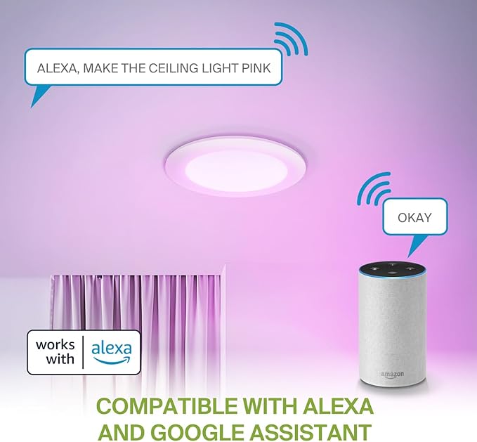 ASD 1 Pack LED Smart Recessed Lighting 6 Inch 15W, RGBW Color Changing Lights, Compatible with Alexa & Google Assistant, Dimmable 2700K-6500K Selectable RGB Lights, WiFi Bluetooth Ceiling Light, ETL