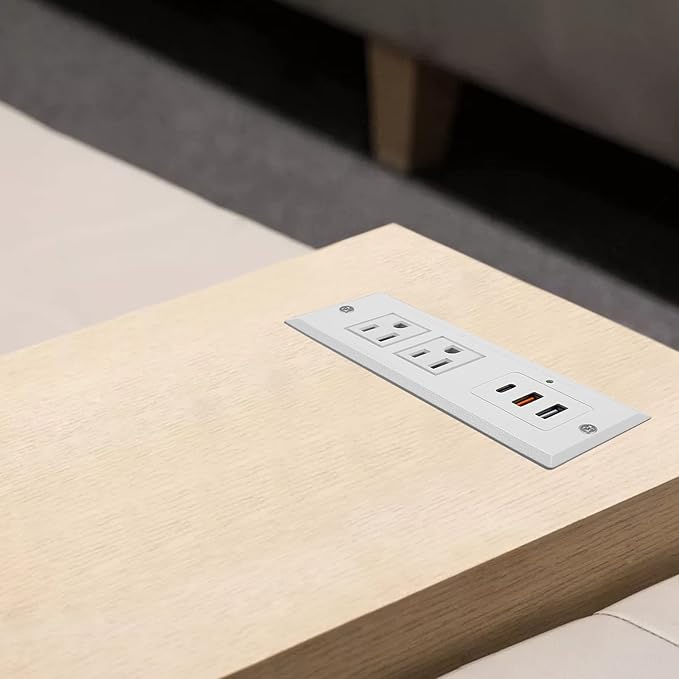 20W Recessed Power Strip USB C Fast Charge Desk Power Outlet Type C Flush Mounted Extension Power Plug for Conference Countertop Desktop Drawer Sofa ETL Listed (White)