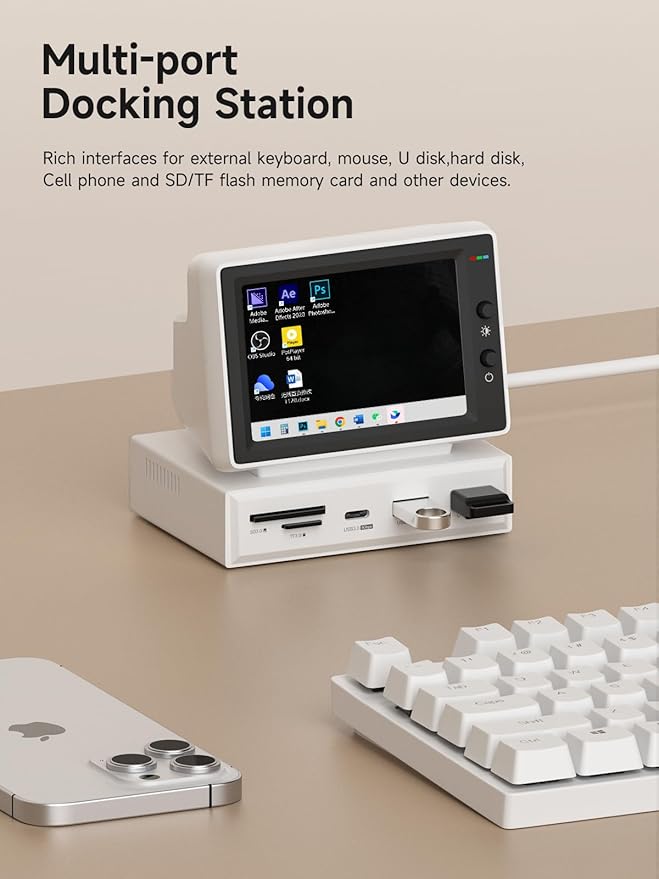 Hagibis 3.5inch IPS USB Mini Screen with USB C Hub, USB-C&HDMI Monitor AIDA64 Mini PC CPU RAM HDD Data Monitor Temperature Electronic Album Floating Lyrics Display Sub Screen for Laptop PC (960x640)