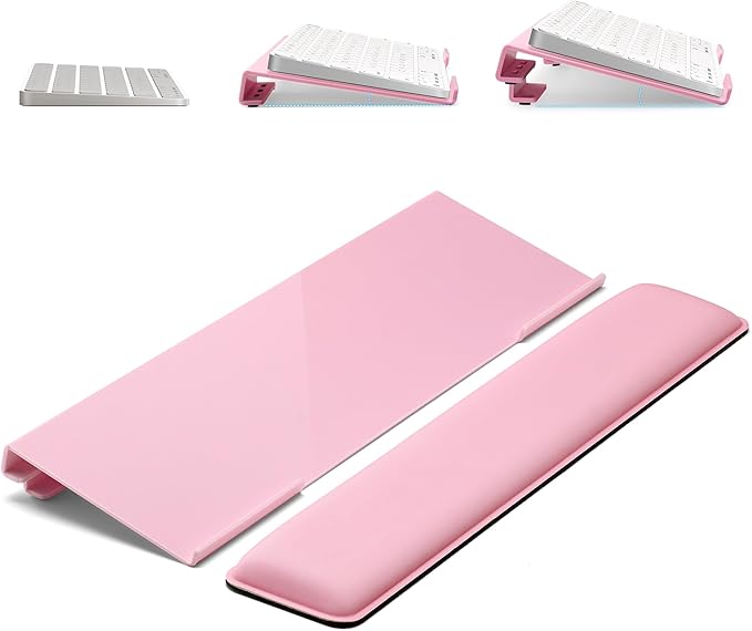Laborio Computer Keyboard Stand for Desktop, 2-Level Height Adjustment Keyboard Wrist Rest, Non-Slip Key Board Riser Pad for Office, Gaming, and Home Desks(Pink)