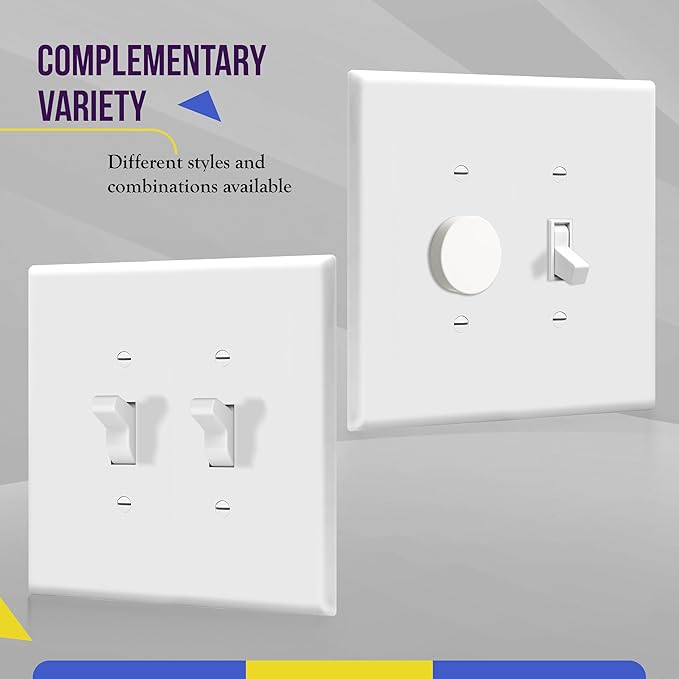 ENERLITES Jumbo Double Toggle Switch Cover, Large Two Gang Light Switch Wall Plate, Gloss Finish, Oversized 2-Gang 5.5" x 5.5", Polycarbonate Thermoplastic, UL Listed, 8812O-W-5PCS, White, 5 Pack