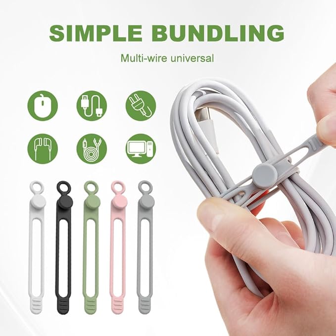 Data Cable Organizer, 2026 Upgrade Silicone Cable Ties Reusable Cable Management Organizers, Multipurpose Elastic Cord Organizer for Fastening and Bundling Cable Cords Wires (30PC)