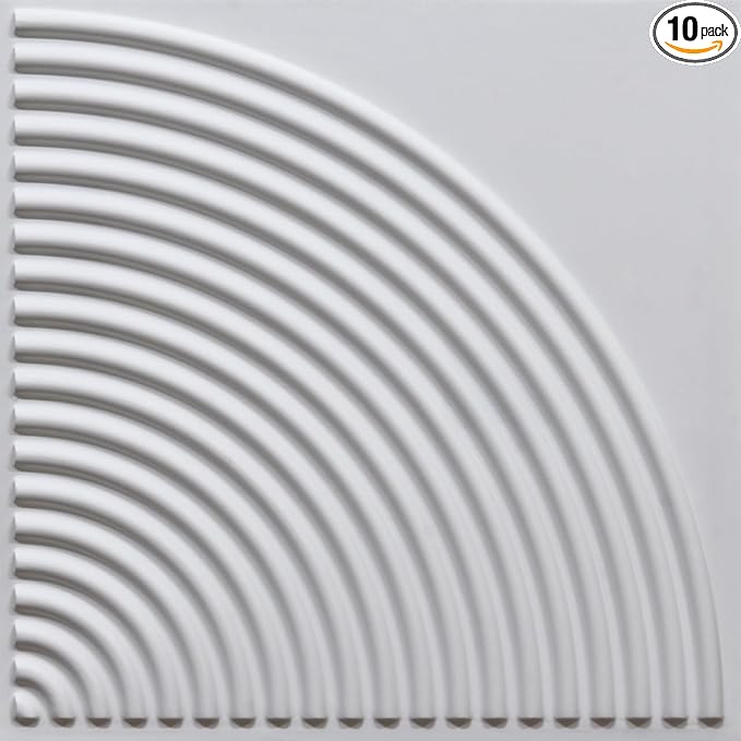 From Plain To Beautiful In Hours 9002 Arc Swell PVC 12 in x 12 in Peel and Stick Wall Panels (Covers / 10 sq.ft), White Matte, 10 Piece