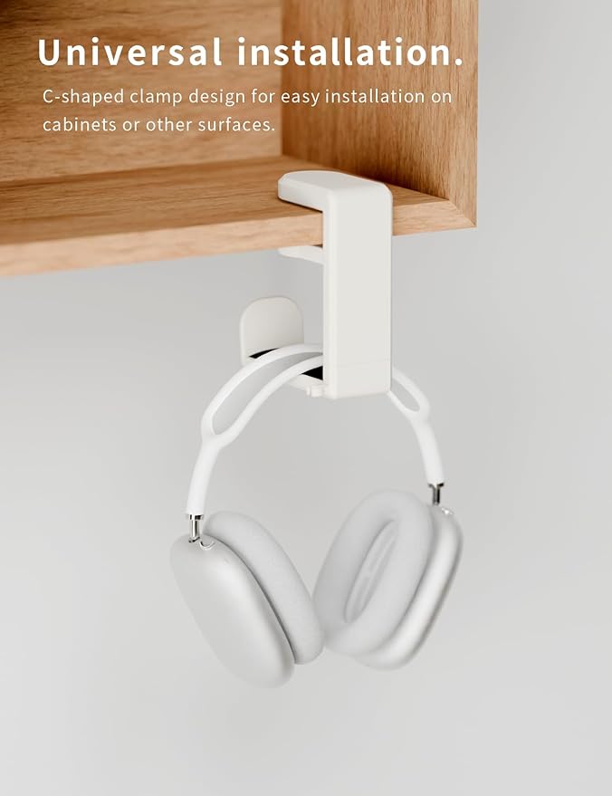 Celerion Headphone Hook - Under Desk Headphone Holder with 360-Degree Adjustable Rotation (Creamy White)