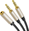 XANHAM 3.5mm Headphone Splitter for Computer Y Shape 1/8 Inch Aux 2 TRS Male to 1 TRRS Female Mic and Audio 4 Pole Headset Stereo Earphone Adapter Cable Cord Compatible with PC, Laptop, Gaming, etc