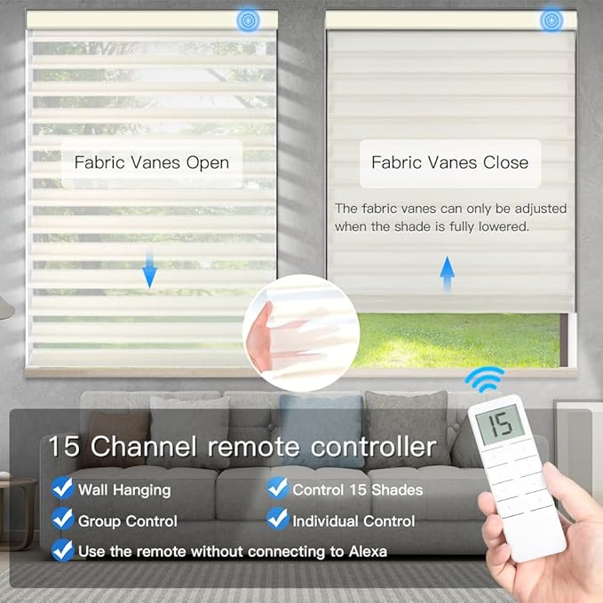 Tokblind Motorized Sheer Shade with Remote Control, Light Filtering Electric Roller Blind Compatible with Alexa via Hub, Rechargeable Smart Window Shade Custom Size (Light Filtering Beige)