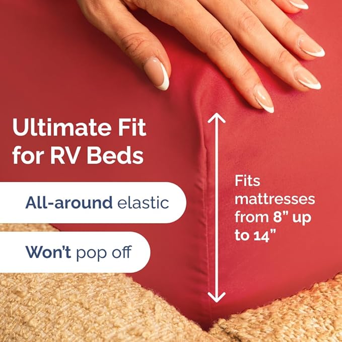 RV Short Queen Sheet Set 60 X 75 - 4 Piece RV Short Queen Bed Sheets - Ultra Soft, Breathable & Cooling - Designed for Bunks, Trailers & Campers - Fits 8” to 12" Mattress - Hotel Luxury Bedding - Red