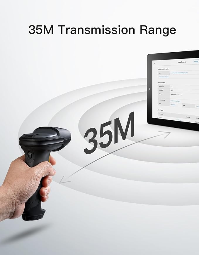 Inateck 2D Barcode Scanner, Wireless Bluetooth QR Code Scanner with AI APP & SDK, 180-Day Battery Life, Fast & Accurate Scanning, Compatible with iOS/Android/Windows