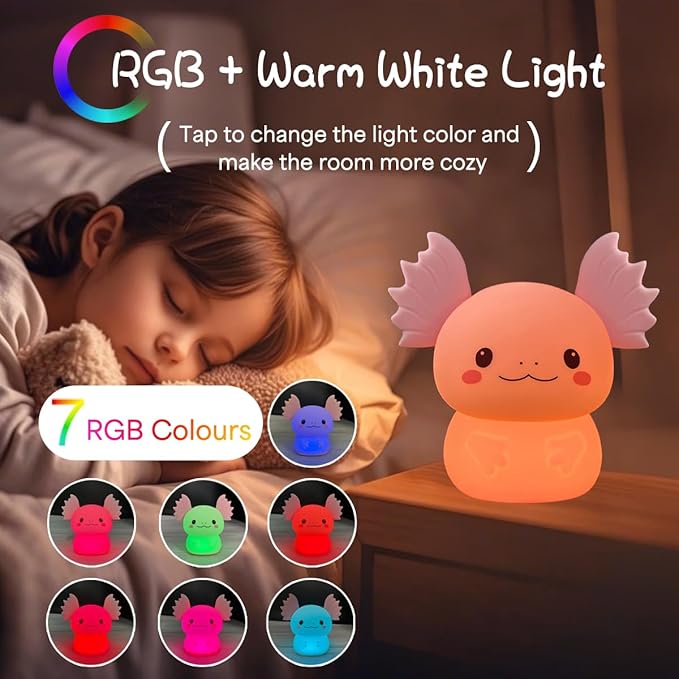 Axolotl Gifts Night Light for Kids, Cute Silicone Nursery Axolotl Lamp for Baby and Toddler, Animals NightLight for Boys and Girls,Cute Room Decor Night Light for Kids Girls Boys Festival Gifts