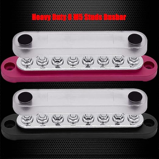 8 x M5 (#10) Studs Power Distribution Block Bus Bar 12V, Ampper 5.9" HD 120A Marine BusBar Battery Distribution Block W/Cover for Car Boat Solar (Red & Black)