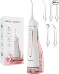 Cordless Portable Water Flosser with 300ML Tank: Rechargeable Oral Irrigator with 5 Tips for Travel, Braces Care and Sensitive Gums, IPX7 Waterproof Teeth Cleaning Device(Pink)