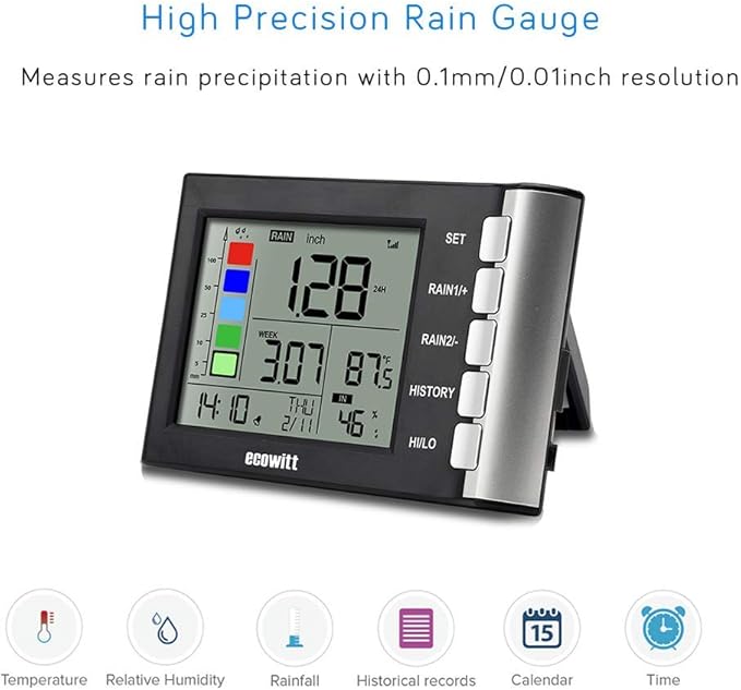 ECOWITT WH5360B Wireless Rain Gauge High Precision Digital 3-in-1 Weather Station with Indoor Thermometer and Hygrometer