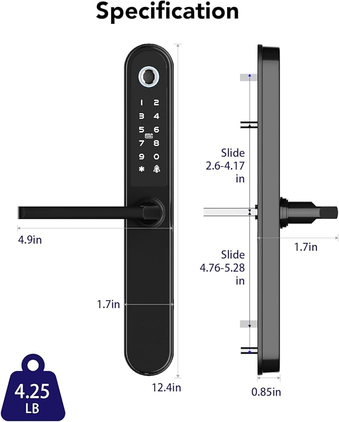 Smart Door Lock Fingerprint Door Lock with Keypad，Smart Lock for Front Door Children Proof IC Card,40–90mm Multipoint Locks (Not Suitable Patio Mortise Lock)（Apollo Black）