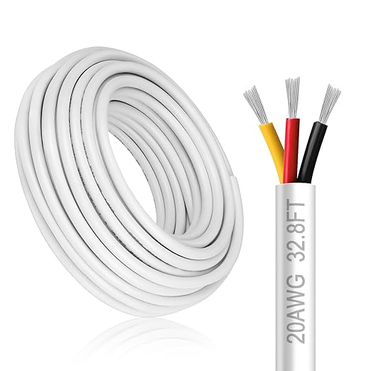 DEKIEVALE 20 Gauge 3 Conductor Electrical Wire, 32.8FT White Stranded Low Voltage 20/3 Cable PVC Case, 20 AWG Tinned Copper 3 Wire Cable, Flexible Extension Power Cord for LED Lamp Lighting Automotive