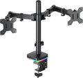 RGB Dual Monitor Desk Mount, Monitor Stand with 3 USB Ports, Charging and USB Data Transfer Function, Adjustable Arms for 13"-27" Monitors up to 17.6lbs, VESA 75x75mm 100x100mm, Ergonomic Design
