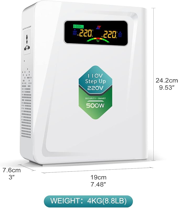Voltage Converter 110 to 220 Step Up Transformer 500W, No Noise, Ten Protection Functions, CE & CQC Certified ，Using 220V Asia Euro Appliance in US