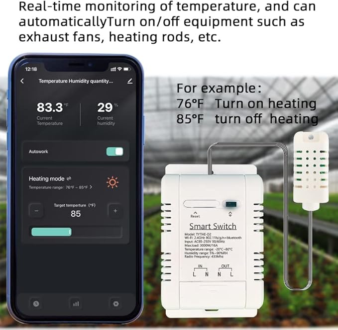 MHCOZY WiFi Wireless Temperature Controller,Include Temperature Probe Sensor ,Tuya app Remote 16A Smart Switch with Energy Consumption Monitoring,Work with Alexa Google (Temperature and Humidity)