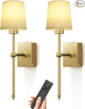 Upgrade Battery-Operated Wall Sconces Set of 2 pieces: Rechargeable Wall Lights 8000mAh with Remote Control, Gold Wireless Battery Powered Wall Lamp Wall Scone for Living Room Bedroom Hallway Bathroom