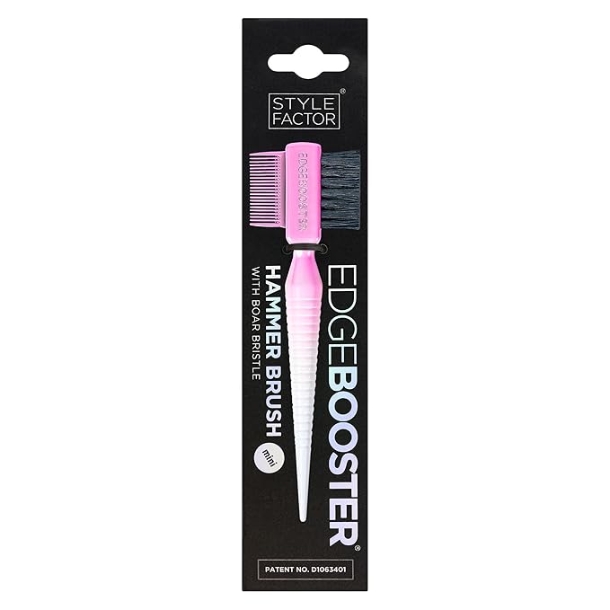 STYLE FACTOR EDGE BOOSTER® Mini Hammer Brush Travel Size | Baby Hair Brush & Double-Sided Edge Control Comb with Boar Bristles | Rat Tail for Precision Styling | Travel Brush for Edges & Baby Hair