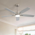 ARTPLAN 52" Ceiling Fan with Light and Remote, Noiseless DC Motor & Reversible Blades - Flush Mount LED Ceiling Fan for Bedroom, Living Room, Dining Room,Nickel