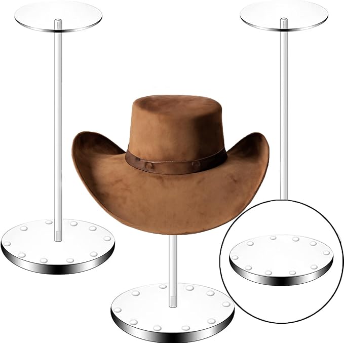 Hdkwby Acrylic Hat Display Stand 3 Pack- Thickened Base for Helmet, Wig - Multi-Use for Perfumery, Watch, Glass, Jewelry Collectibles - Home, Office, Retail, Salons, Hotels, Malls ( 11.8Inch Height)