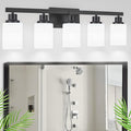 DIKAIDA Bathroom Vanity Light, 5-Light Vanity Lighting Fixture Over Mirror for Bathroom, 30" Matte Black Wall Light Fixture, Wall Sconces with Frosted Glass Shade for Mirror Bedroom Living Room