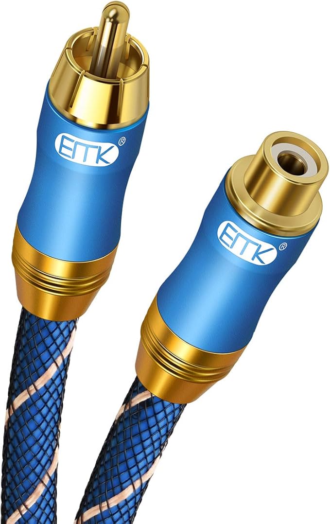 Coaxial Extension Cable(6.6ft/2m) EMK Coaxial Male to Female Cable Gold Plated Copper Shell Heavy Duty Digital Coaxial Audio Cable Subwoofer Cable for Home Theater, HDTV, Amplifiers, Hi-Fi Systems