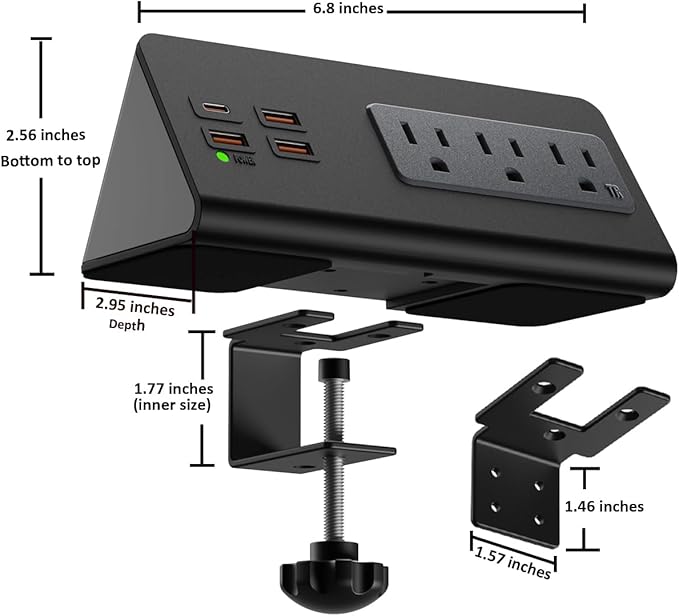 Upgraded Version Edge Mount Power Strip with USB-C Ports Tabletop Surge Protector Desk Clamp Power Sockets with 3 AC Outlets &4 Fast Charging USB Ports for Home Office Hotel Dormitory (White- 2pack)