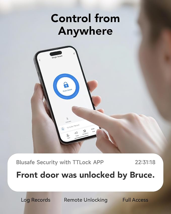 Blusafe Electronic Smart Door Lock Fingerprint Door Lock with Keypad，Smart Lock for Front Door Children Proof IC Card, App Control & Mechanical Key 40–90mm Multipoint Locks(OS Frosted Silver)