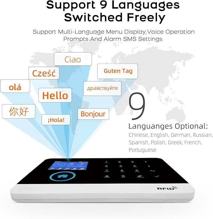 PGST 10 PCS Home Security Systems with LCD Touch Screen,Wireless GSM 4G Burglar Door Open Alarm Systems,120dB Loud Siren,Phone App Control for Villa,Apartment,Home Pets,Kids Safety