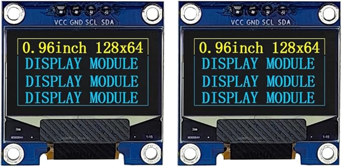 Haldzemo 0.96" OLED Display Module I2C IIC Serial 128X64 SSD1306 LCD Screen VCC GND SCL SDA (2 Pack, Yellow Blue)
