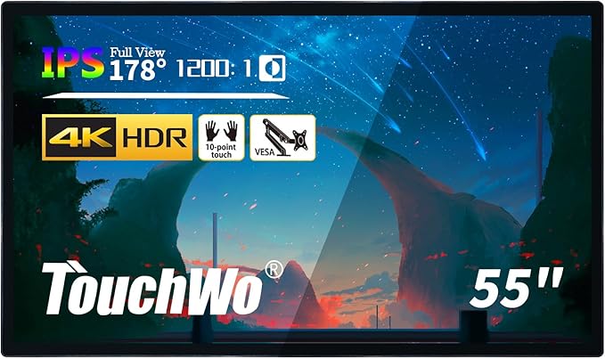 TouchWo 55" Interactive Touchscreen Monitor, Smart Board FHD 1080P Display with Wall Mount, Android 14 Smart Touch Screen Presentation Electronic Whiteboard for Office & Classroom, RAM 4G & ROM 32G