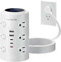 Tower Power Strip with 1 Dedicated PD 20W Fast-Charging Port, 12 Outlets, 5 USB Ports (3 USB-C), 1800J Protector, Desk Charging Station for Multiple Devices,10FT Extension Cord, Home Office Essentials