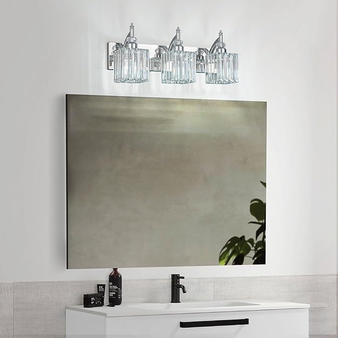 BBLLWJ Modern Bathroom Vanity Light 3-Light Chrome Crystal Light Fixtures Over Mirror for Bathroom Wall Sconce