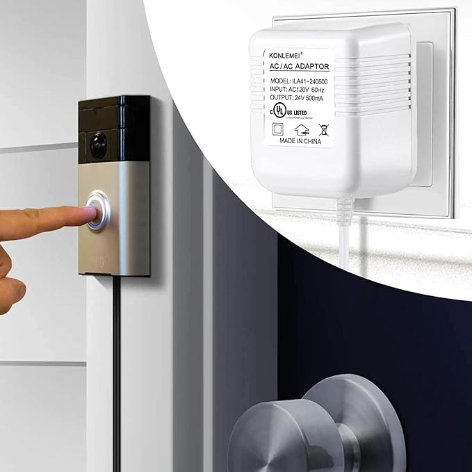 KONLEMEI Doorbell Power Adapter, 24V Transformer Compatible with Video Doorbell, 20ft/6M,White