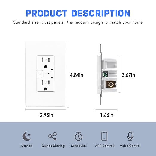 Smart Outlet with Matter, App & Voice Control, No Bridge, Works with Apple Home, Alexa, Google Home, SmartThings, 100% Privacy, White, 15A, 2-Pack