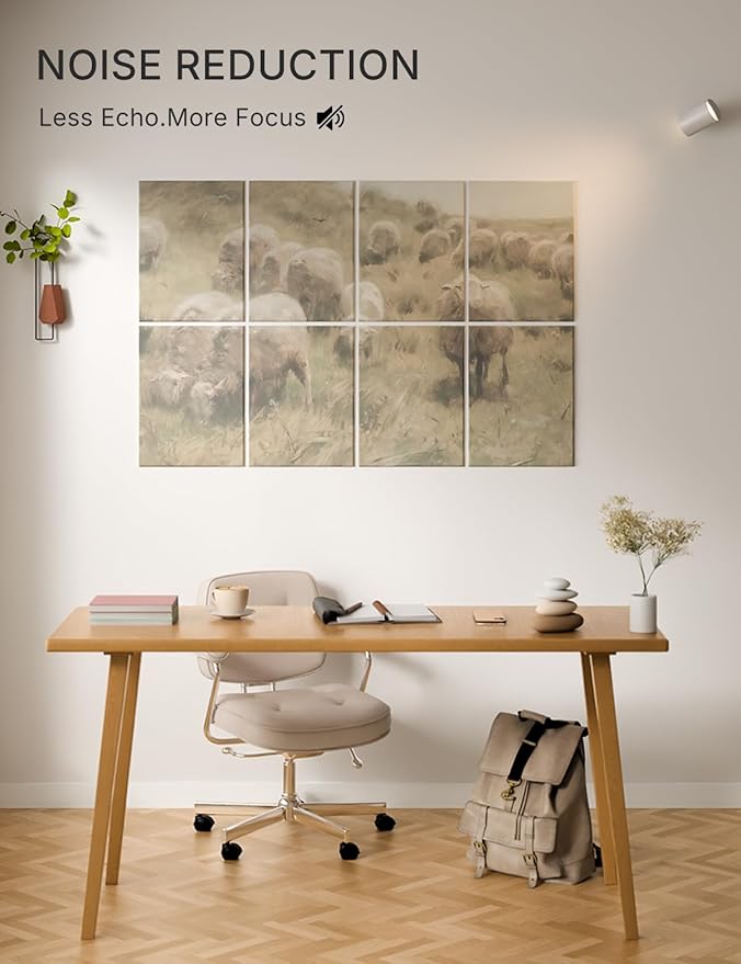 Wall Art Acoustic Panels,47''X31''Sound Absorbing Panels-8-Pack with 50 Adhesive Tabs, Decorative Sound Absorbing Panels for Living Room and Recording Studio, Offices-Hillside sheep
