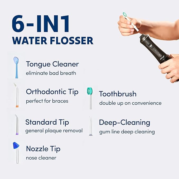 Puur Smile Professional Water Flosser - Advanced Dental Care for a Healthier Mouth, Gum, and Teeth - IPX7 Waterproof Oral Irrigator | 7 Replacement Tips, Travel-Friendly, Rechargeable - Oral Hygiene