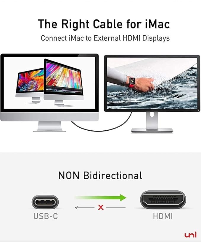 uni USB C to HDMI Cable 10ft 4K@60Hz, Sturdy Aluminum USB Type-C to HDMI Cord, (Thunderbolt 3/4 Compatible) with Samsung S8-S23, MacBook Pro/Air2023, iPad Pro/Air 4, iPhone 15 Pro/Max, Chromebook